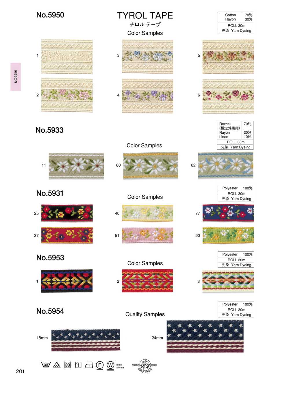 5953 Băng Tyrol (Khoảng 18 Mm)[Ruy Băng, Băng, Dây] ROSE BRAND (Marushin)