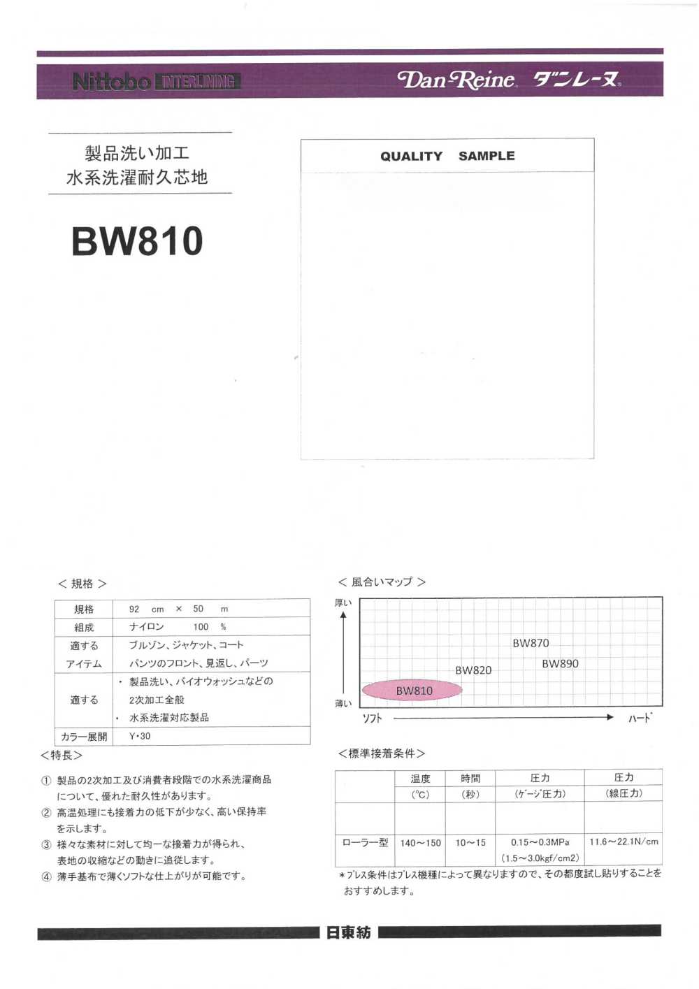 BW810 Sản Phẩm được Xử Lý Giặt Bằng Nước Có Lớp Lót Bền (15D)[Xen Kẽ] Nittobo