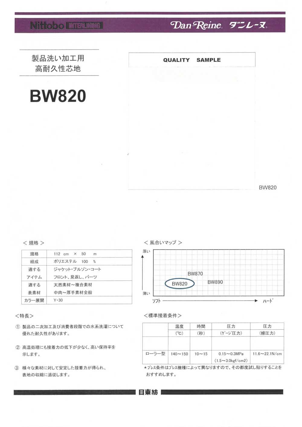 BW820 Gia Công Giặt Sản Phẩm/giặt Bằng Nước Có Lớp Lót Bền (30D)[Xen Kẽ] Nittobo