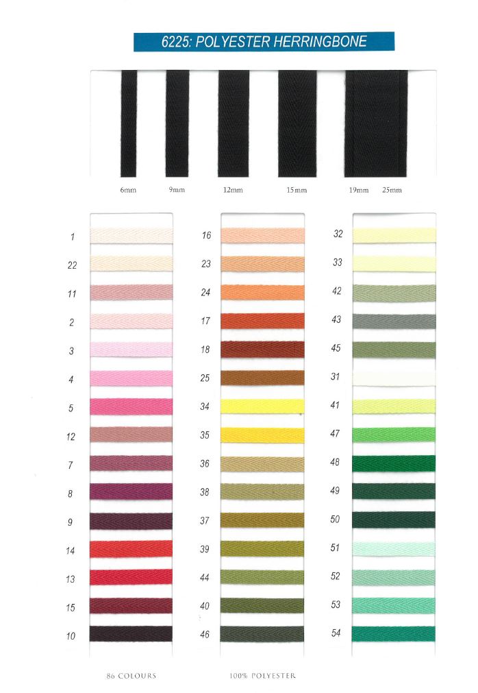 6225-SAMPLE Catalogue Sản Phẩm Ruy Băng Dệt Xương Cá Polyester ROSE 6225 ROSE BRAND (Marushin)
