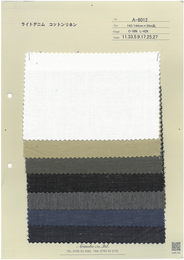A-8012 Vải Lanh Cotton Vải Bò Nhẹ ARINOBE CO., LTD.