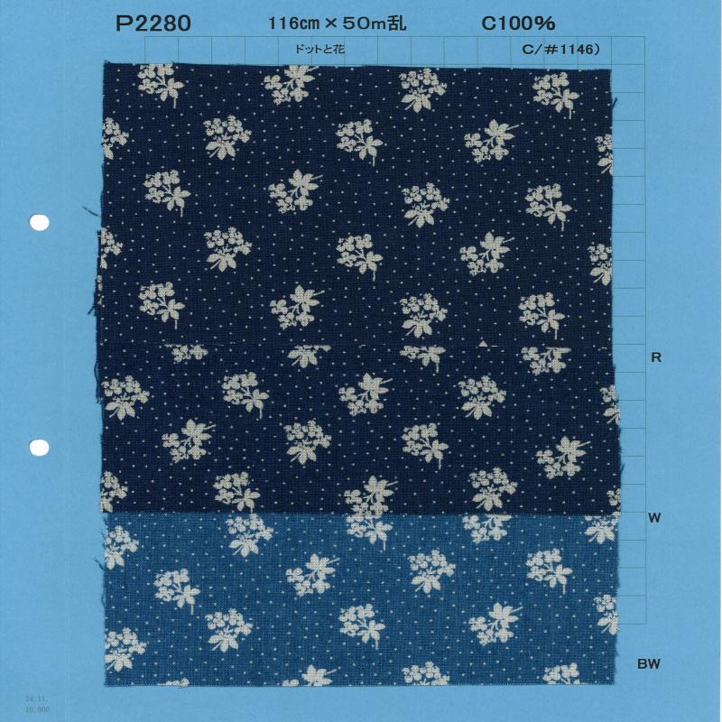 P2280-dotflower Vải Chambray Xả In Chấm Và Hoa Dệt May Yoshiwa