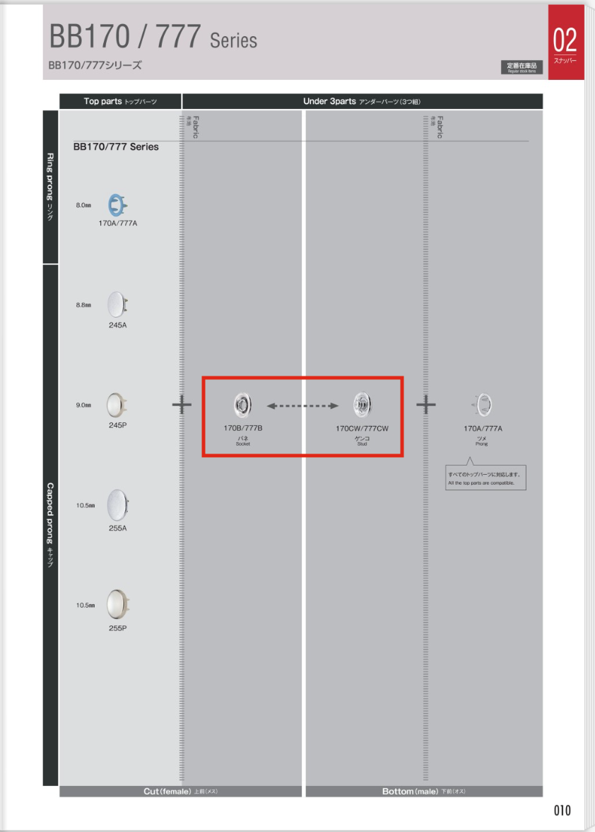 777-B/CW Móc Loại Mềm Bên Dưới Các Bộ Phận để Vải Dệt Kim(Bộ Lò Xo/ Mũ đinh )[Cúc Bấm 4 Thành Phần/ Mắt Cáo Eyelet] Morito(MORITO)