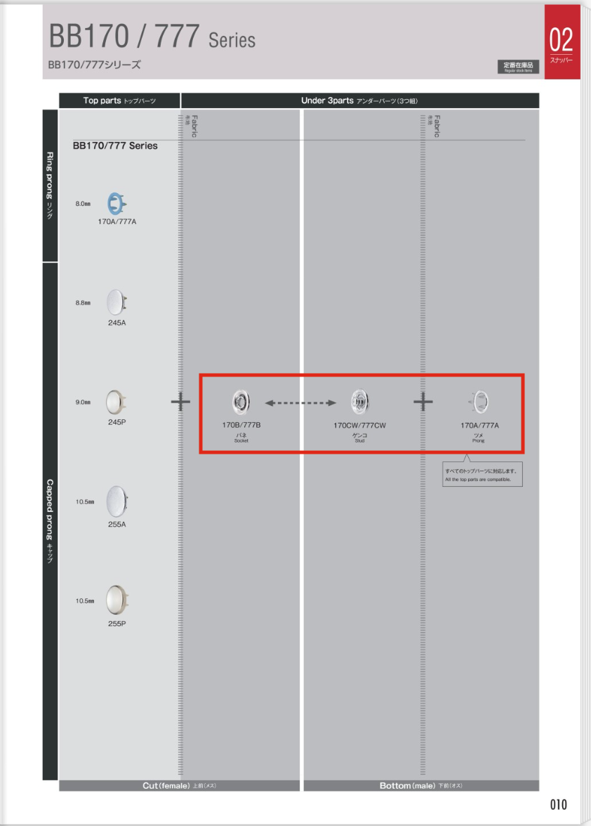 777-B/CW/A Móc Loại Mềm Bên Dưới Các Bộ Phận để Vải Dệt Kim(Bộ Lò Xo/ Mũ đinh/móng Vuốt)[Cúc Bấm 4 Thành Phần/ Mắt Cáo Eyelet] Morito(MORITO)