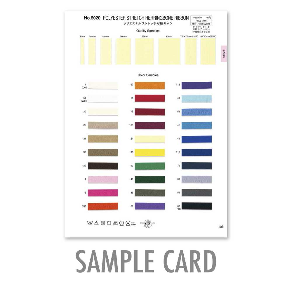 6020-SAMPLE Catalogue Sản Phẩm Ruy Băng Dệt Xương Cá Co Giãn Polyester 6020 ROSE BRAND (Marushin)