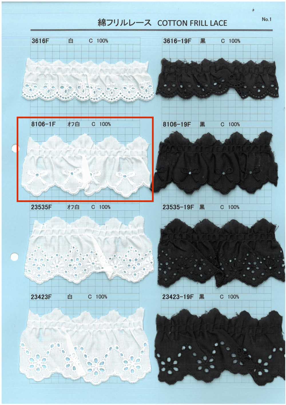8106-1F Ren / Đăng Ten Bèo Cotton Kyowa Lace