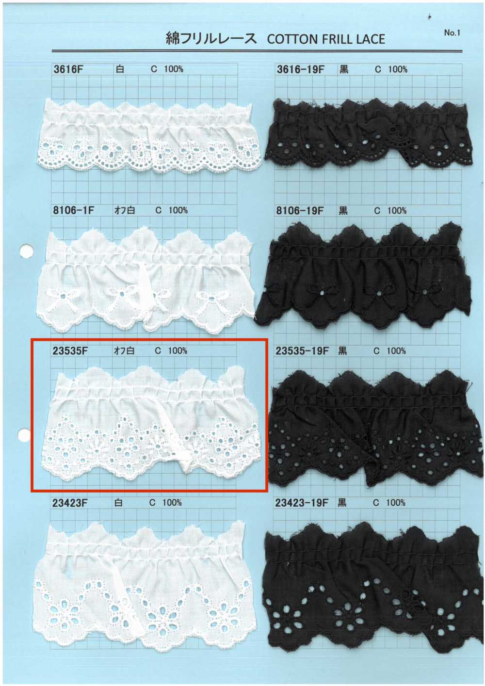 23535F Ren / Đăng Ten Bèo Cotton Kyowa Lace