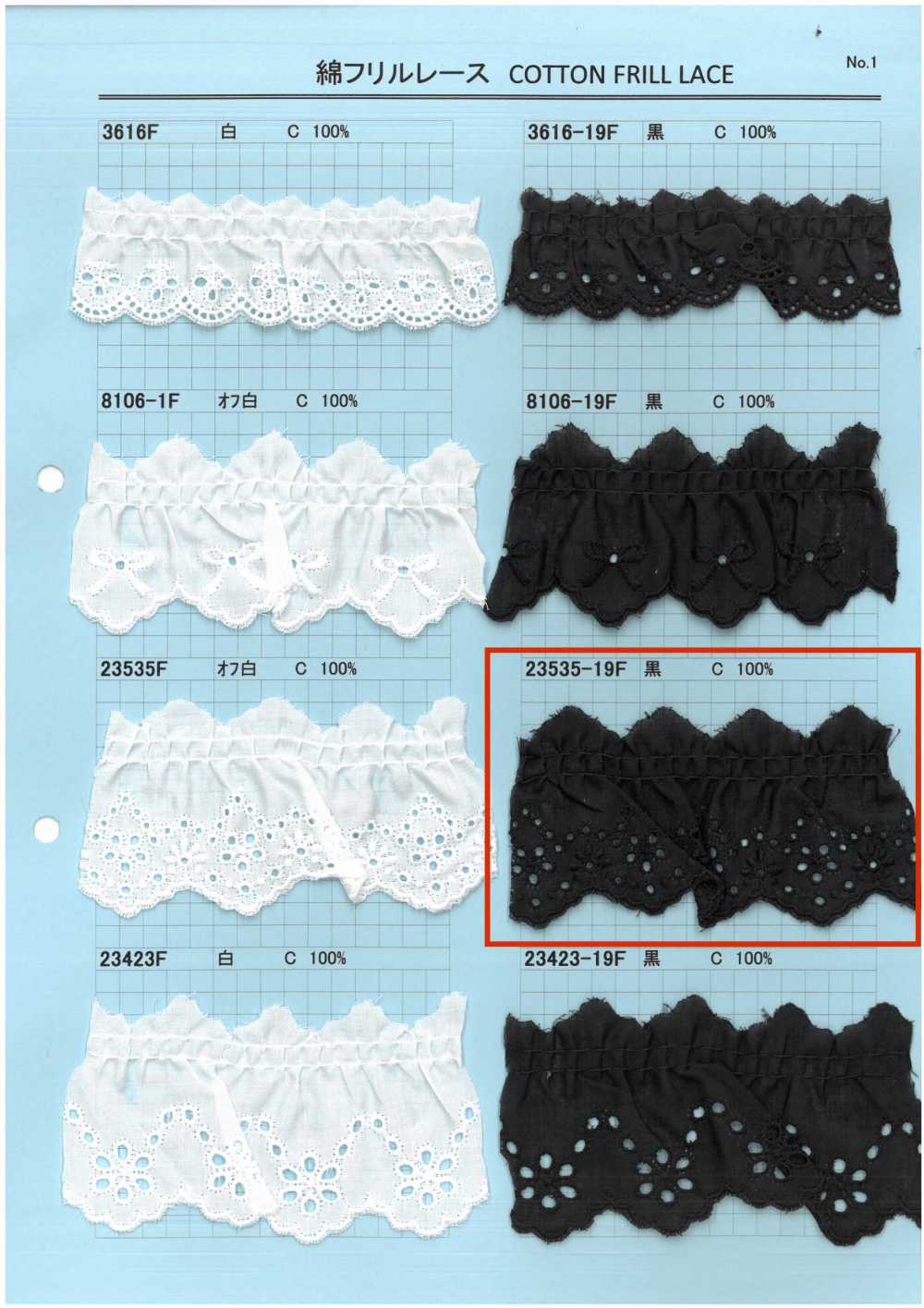 23535-19F Ren / Đăng Ten Bèo Cotton Kyowa Lace