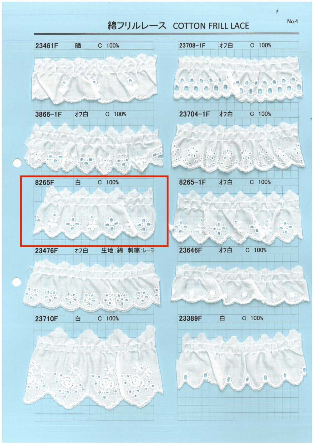8265F Ren / Đăng Ten Bèo Cotton Kyowa Lace