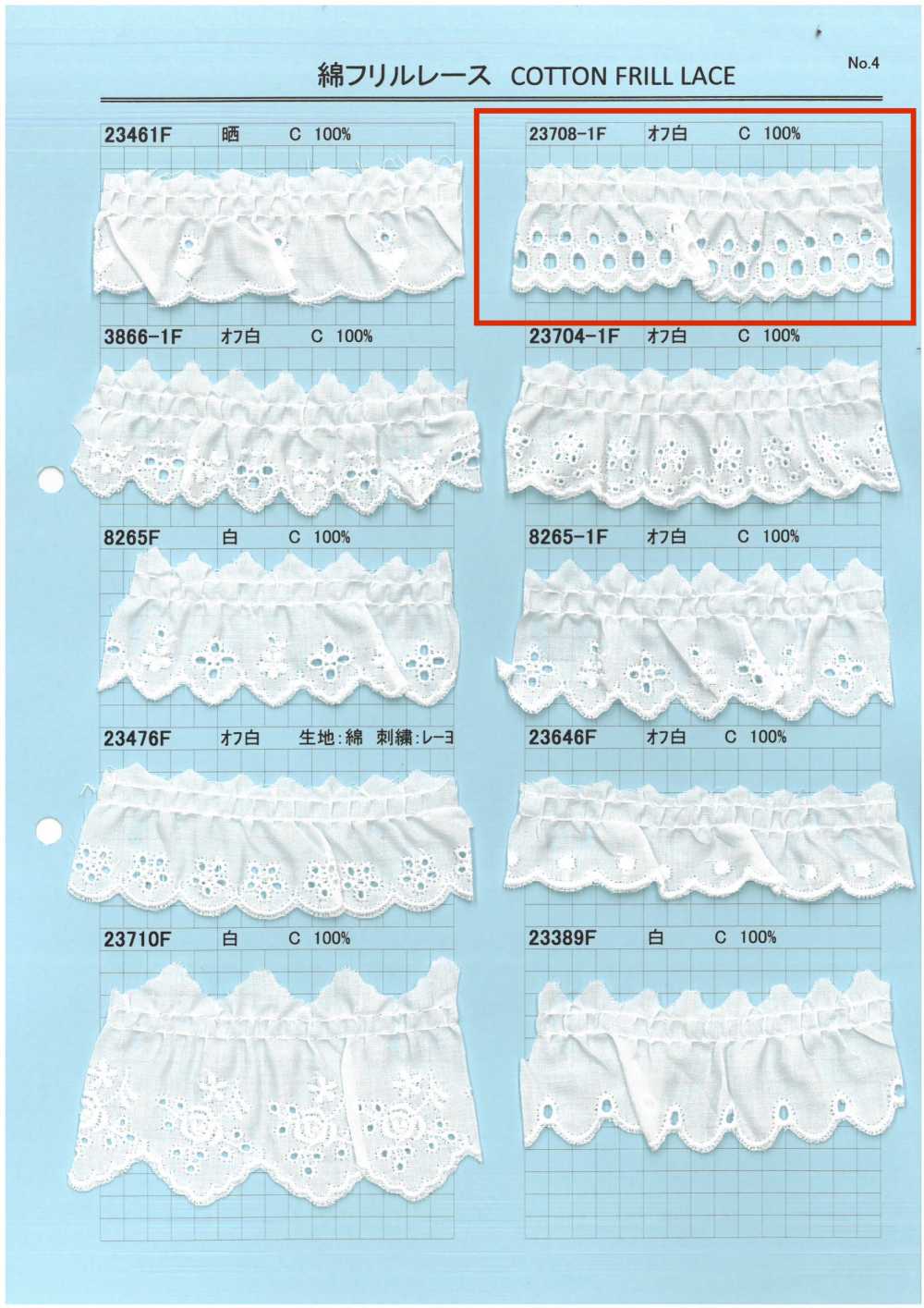 23708-1F Ren / Đăng Ten Bèo Cotton Kyowa Lace