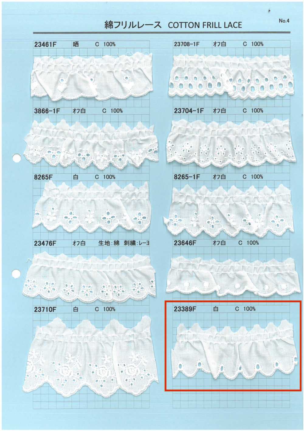 23389F Ren / Đăng Ten Bèo Nhún Cotton Kyowa Lace