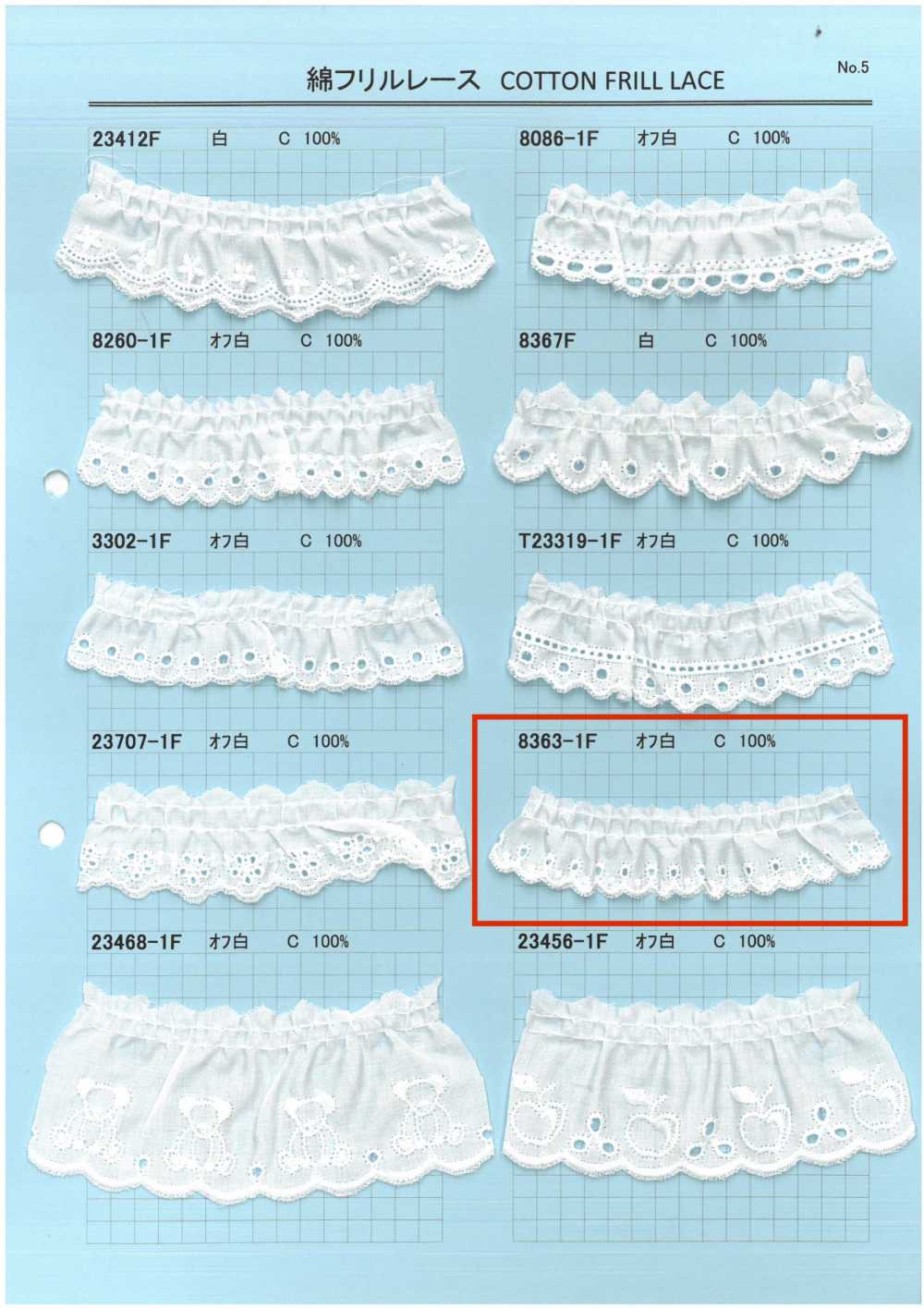 8363-1F Ren / Đăng Ten Bèo Cotton Kyowa Lace