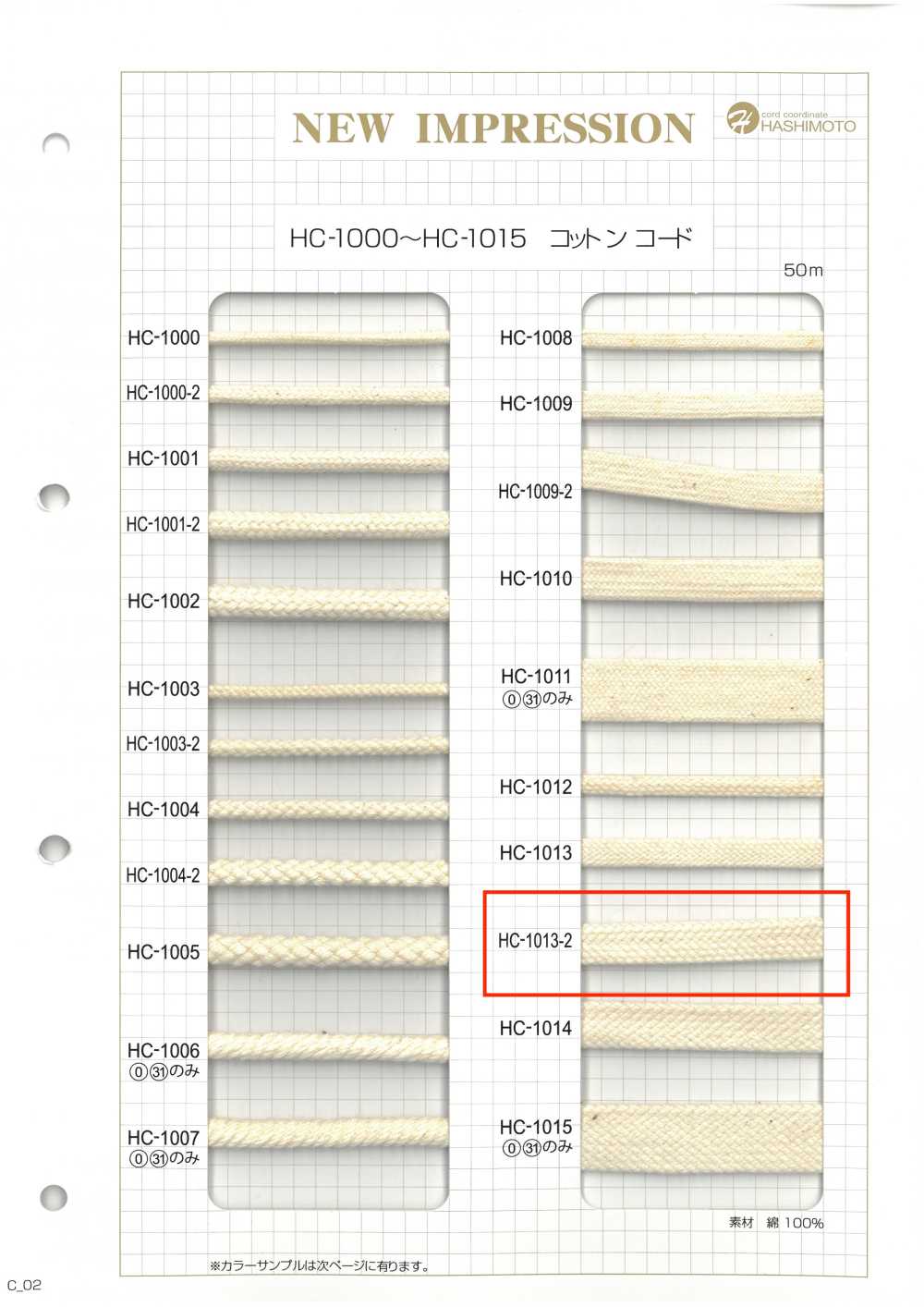 HC-1013-2 Dây Cotton Vân đá, Mét[Ruy Băng, Băng, Dây] Không thương hiệu