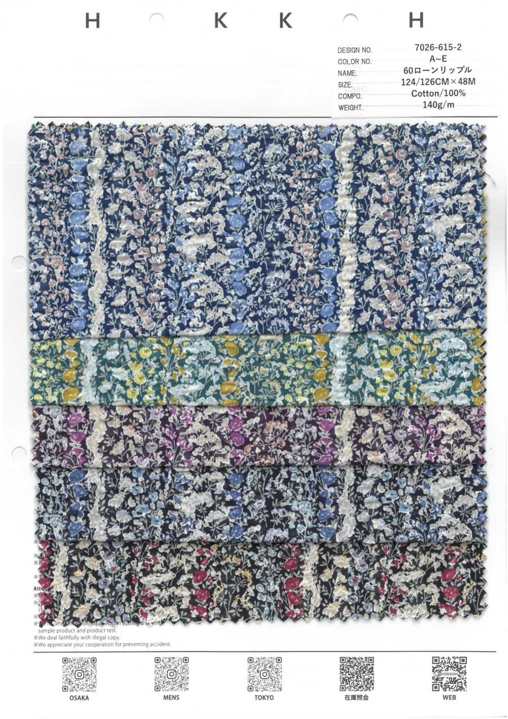 7026-615-2 60 Vải Cotton Lawn Kẻ Sọc Hoa Hokkoh
