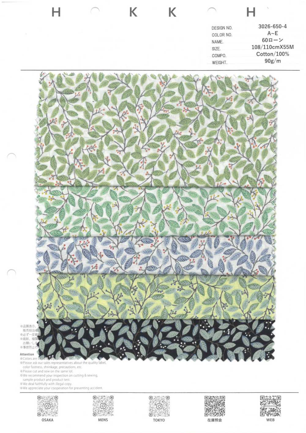 3026-650-4 60 Hoa Vải Cotton Lawn Itome Hokkoh