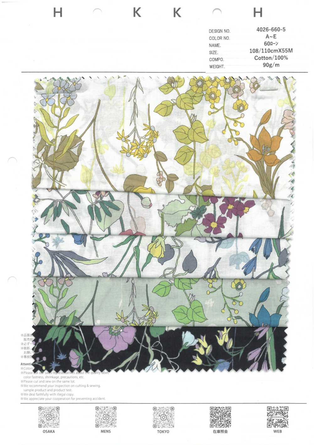 4026-660-5 60 Hoa Vải Cotton Lawn Itome Hokkoh