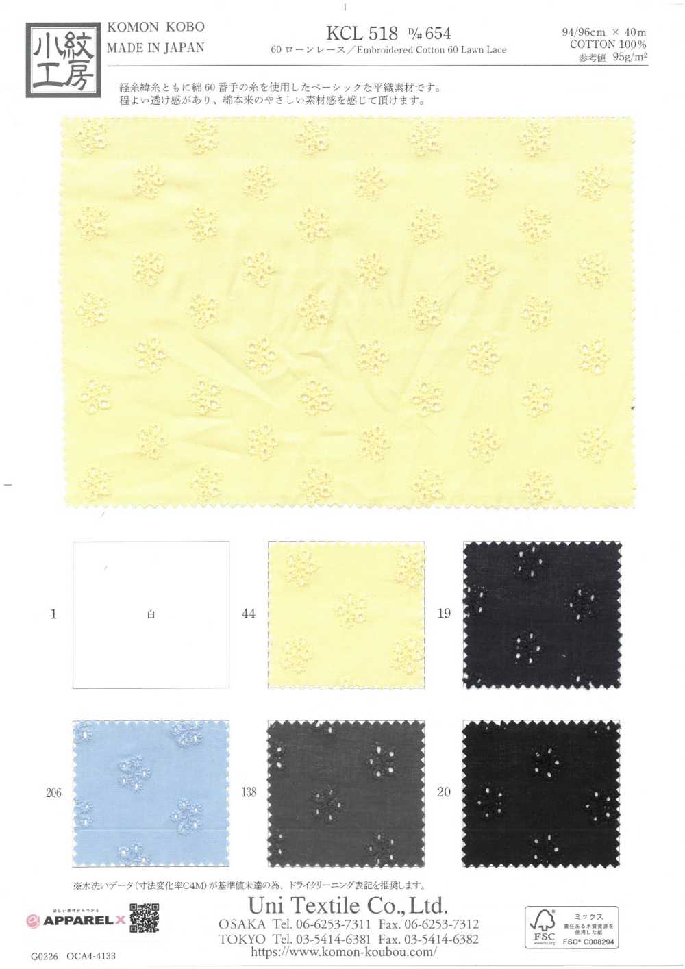KCL518-D654 60 Ren / Đăng Ten Vải Cotton Lawn Uni Textile