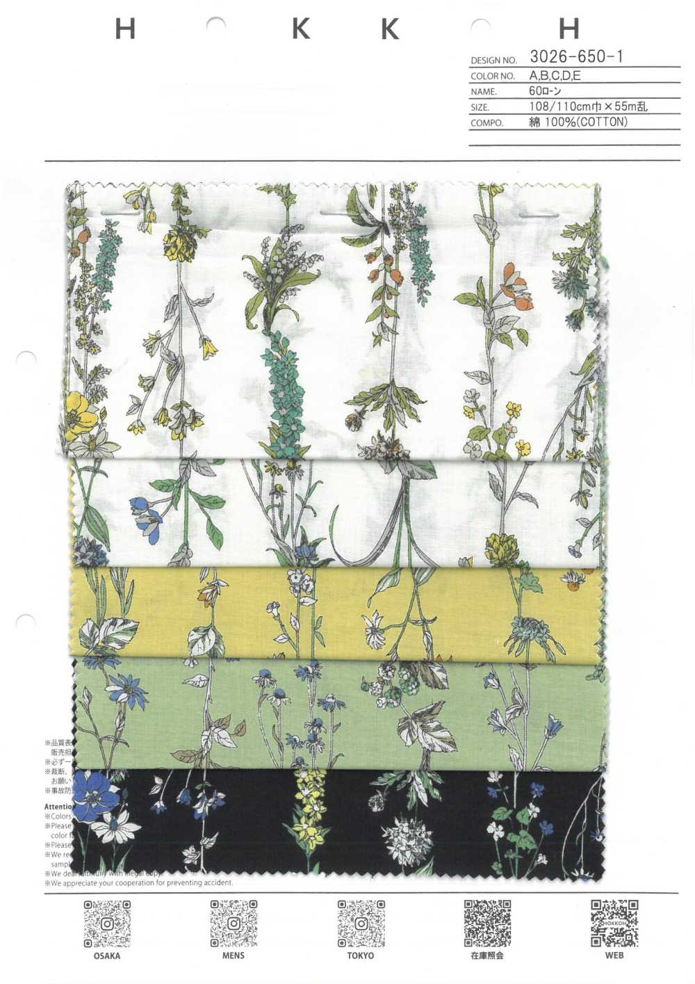3026-650-1 60 Vải Cotton Lawn Hokkoh