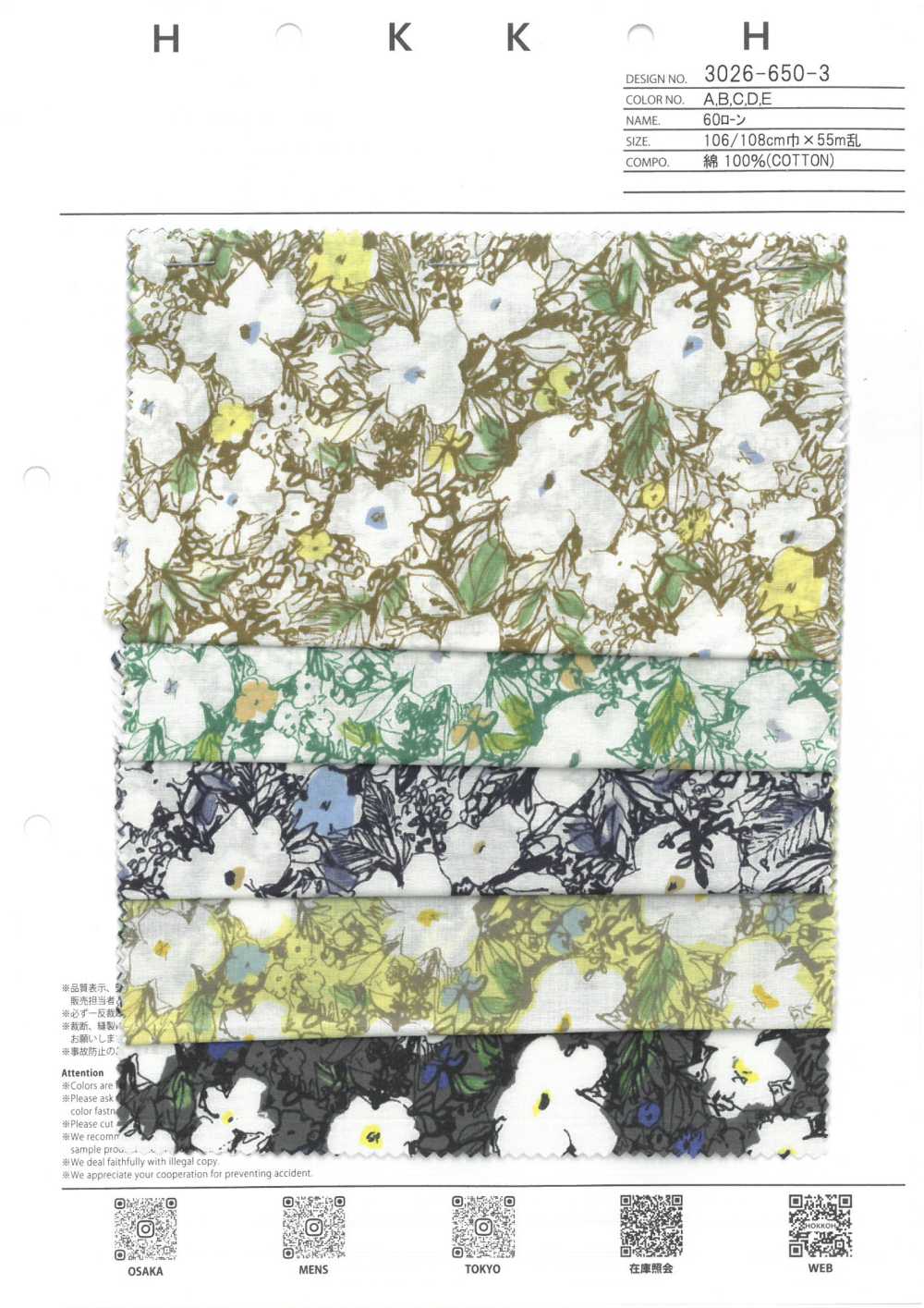 3026-650-3 60 Vải Cotton Lawn Hokkoh