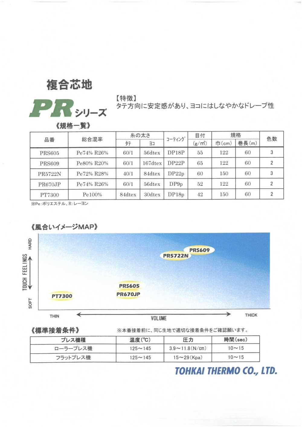 PR-SAMPLE Catalogue Sản Phẩm Keo Mếch Dựng PR Series Tohkai Thermo(Thermo)