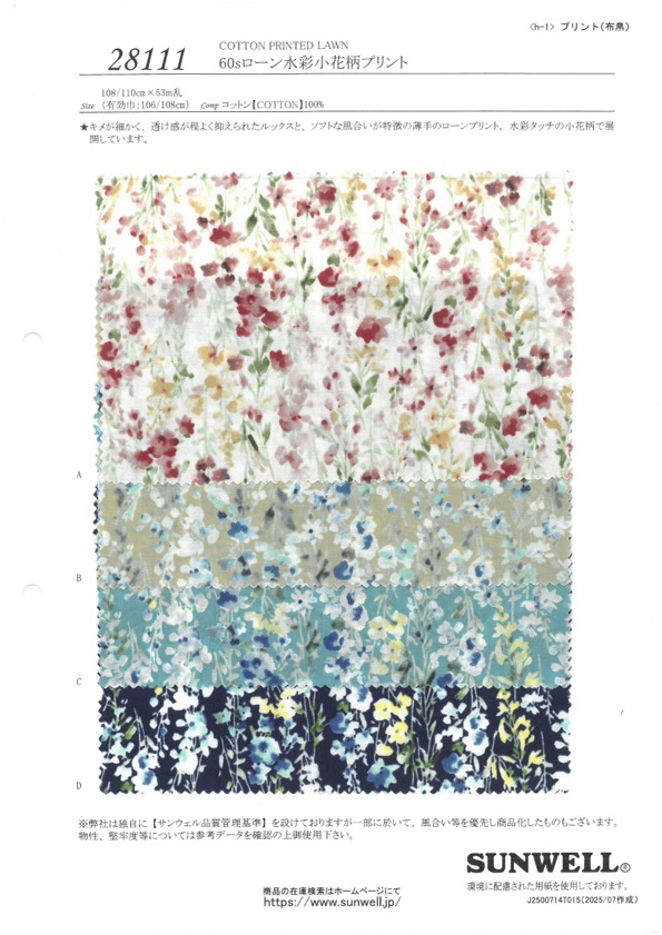 28111 60 Vải Cotton Lawn In Hoa Nhỏ Màu Nước Chỉ SUNWELL