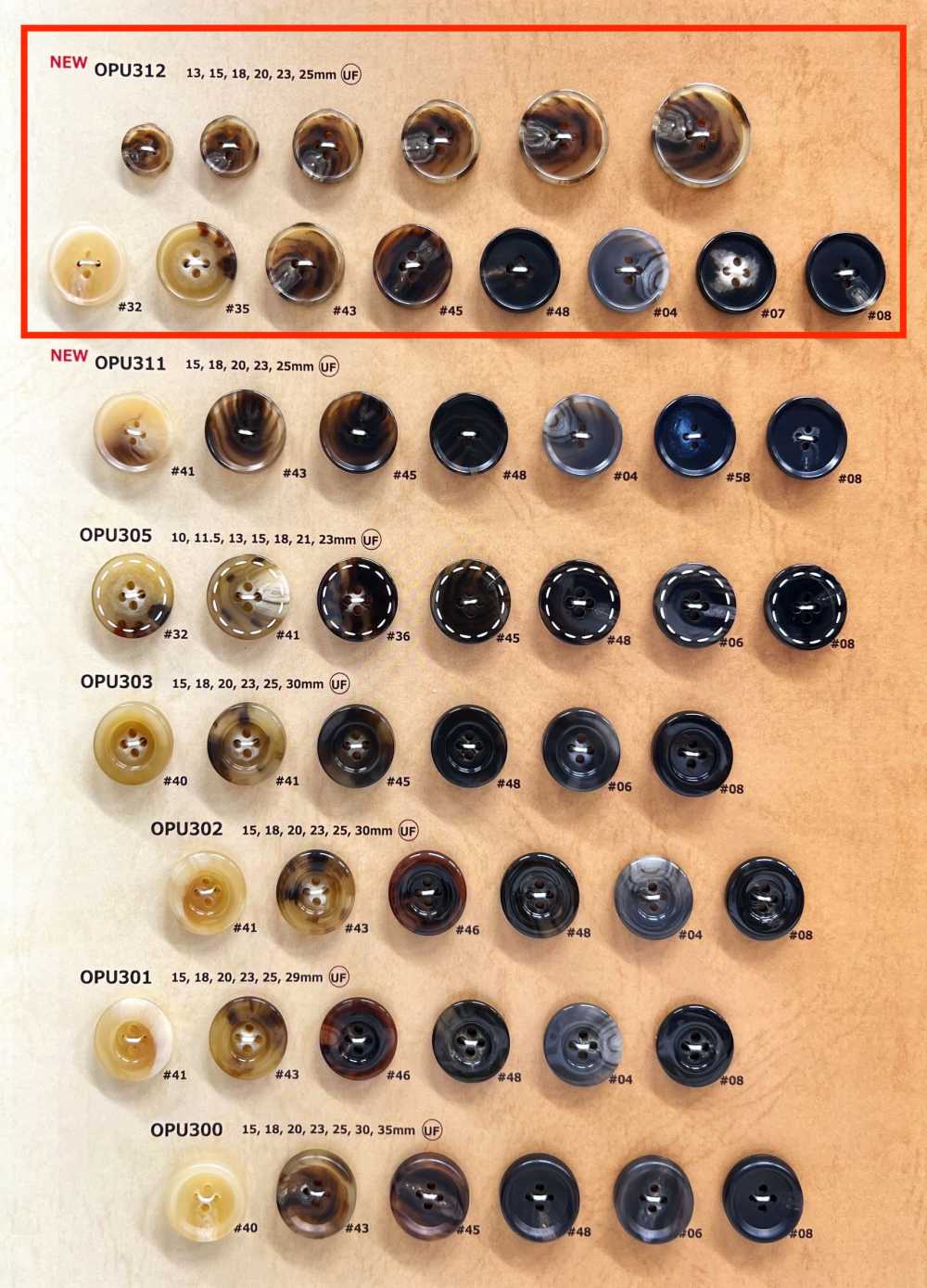 OPU312 Cúc Nhựa Resin Bốn Lỗ Hình Sừng Trâu Nước DAIYA BUTTON