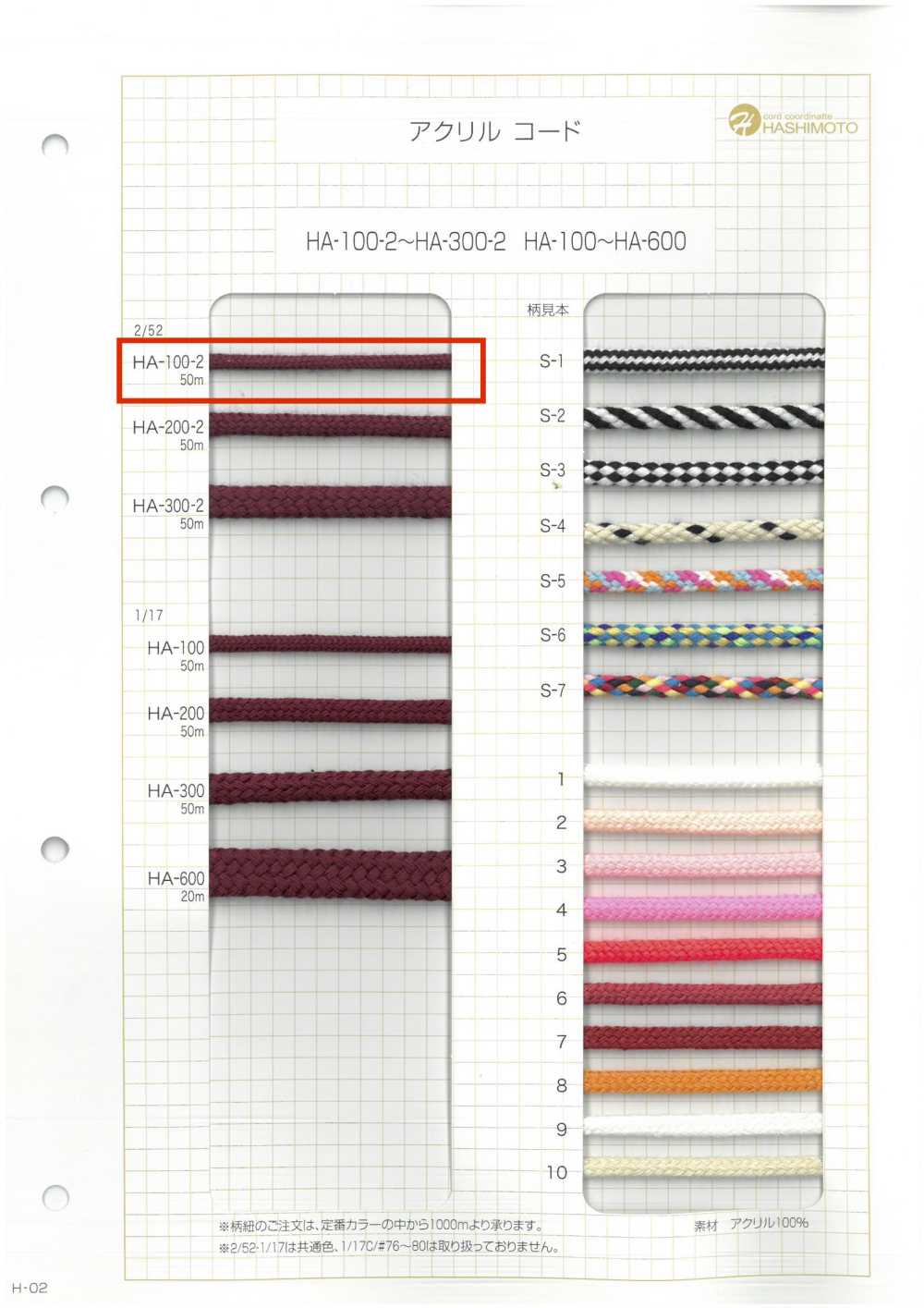 HA-100-2 Dây Tròn 2/52 100[Ruy Băng, Băng, Dây] Không thương hiệu