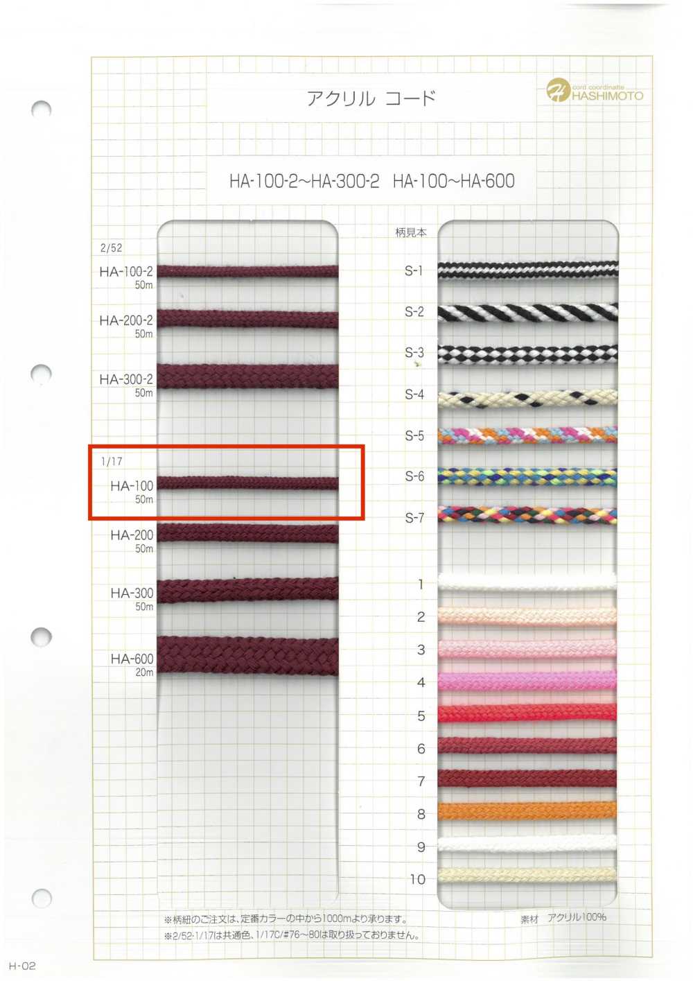 HA-100 1/17 100 Dây Tròn Chính[Ruy Băng, Băng, Dây] Không thương hiệu
