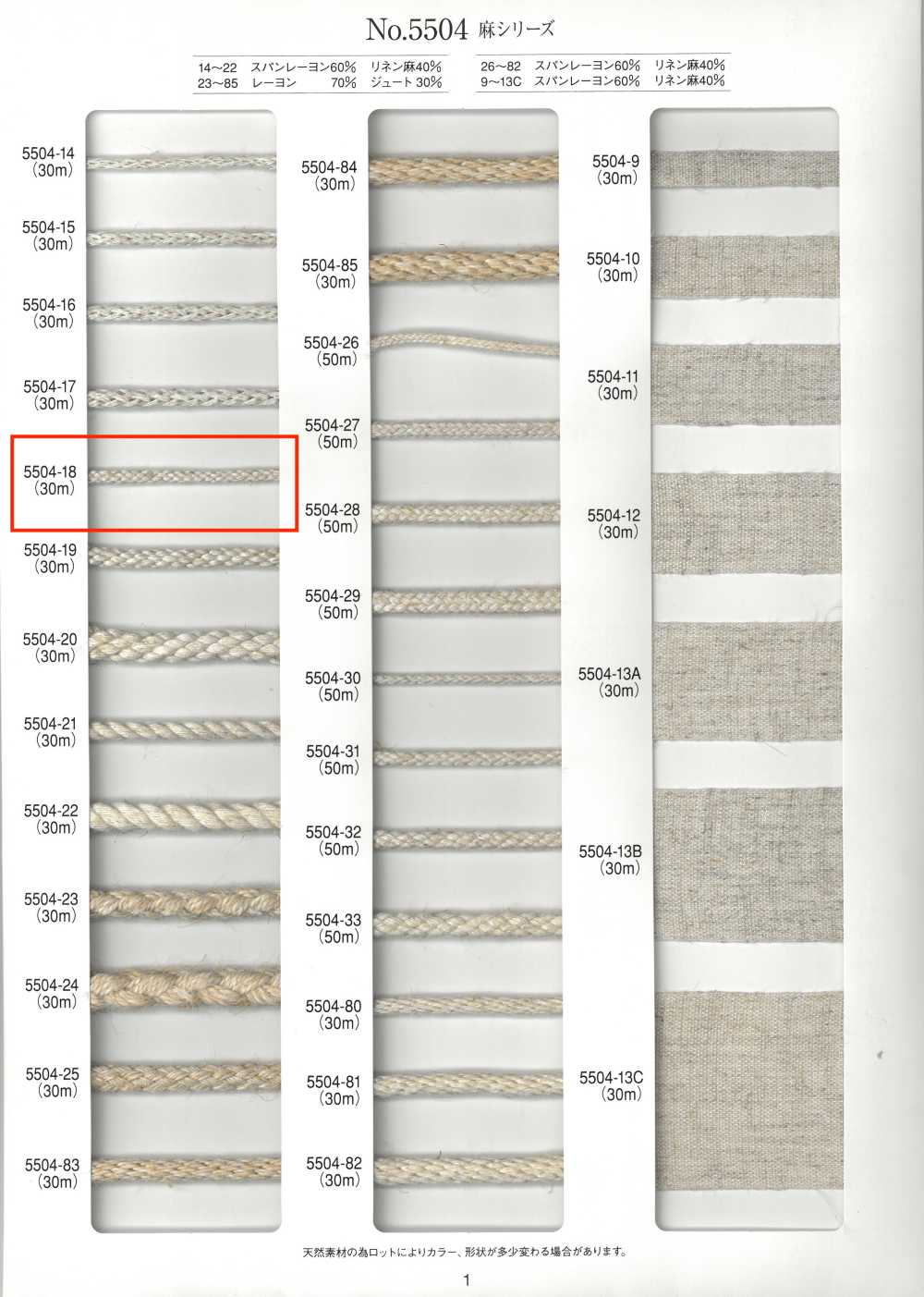 5504-18 Dây Tròn Tám Sợi Sợi Gai[Ruy Băng, Băng, Dây] RIVER