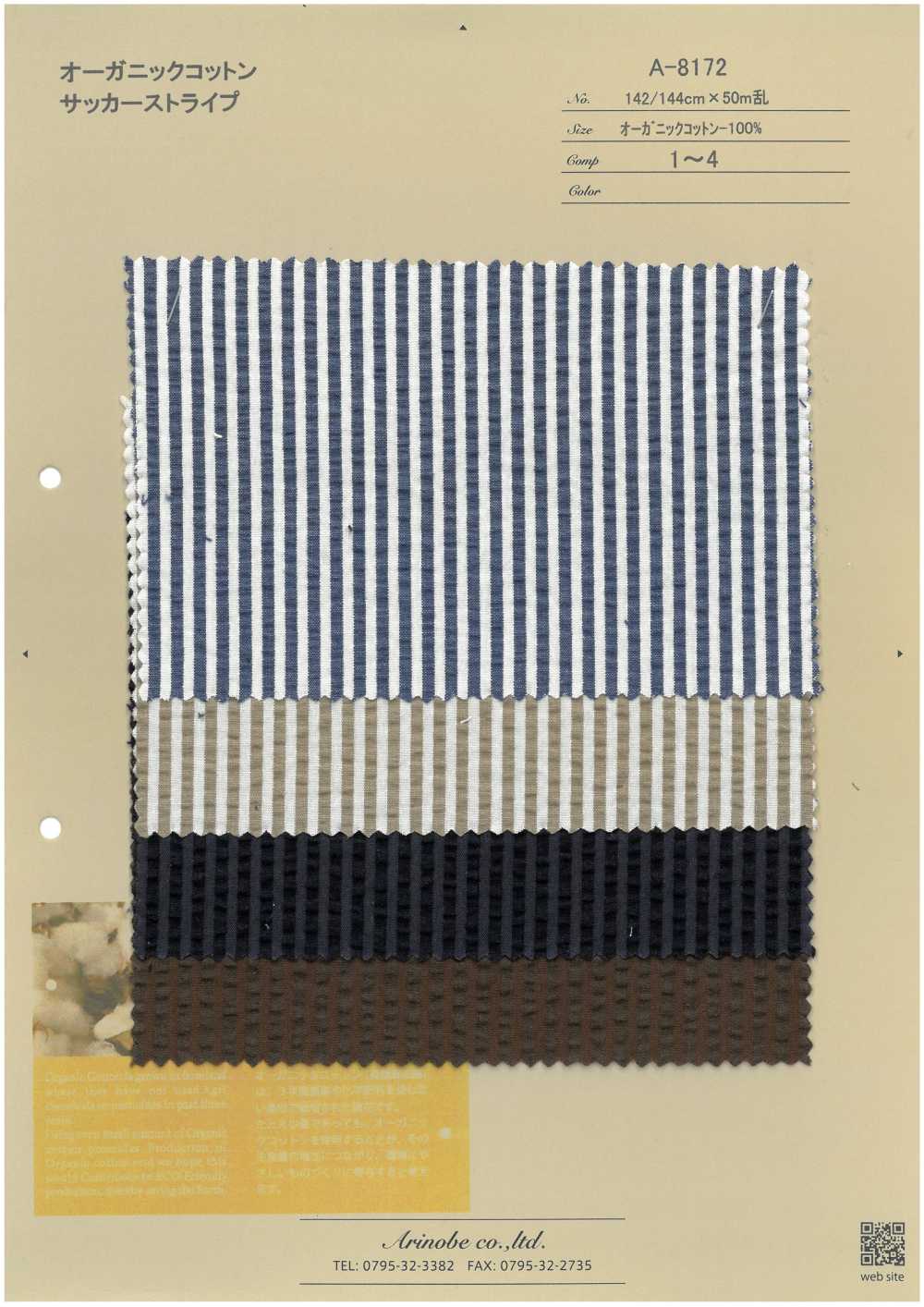 A-8172 Kẻ Sọc Vải Sọc Nhăn Cotton Hữu Cơ ARINOBE CO., LTD.