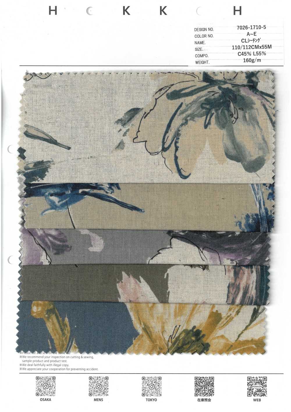 7026-1710-5 CL Vải Mộc Touch Large Flower Hokkoh