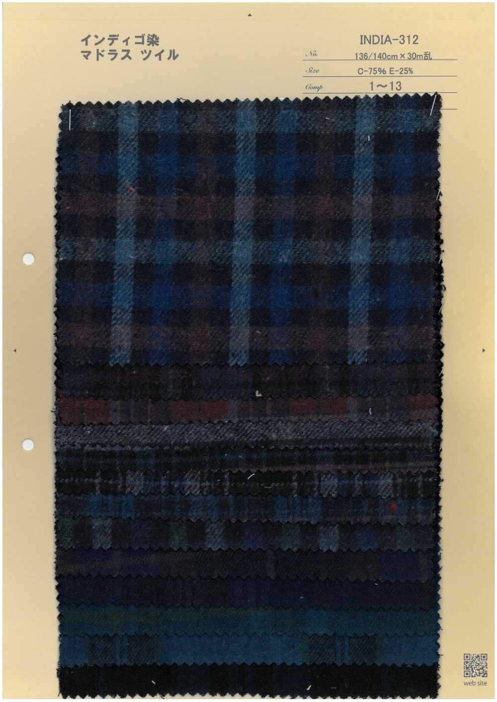 INDIA-312 Vải Chéo Madras Nhuộm Chàm ARINOBE CO., LTD.