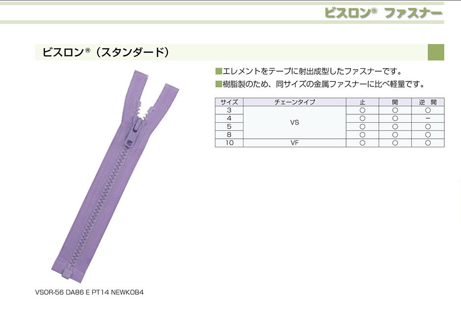 3VSC-SLSB-B Vislon Dây Khoá Kéo , 3 Kích Cỡ, đầu đóng Kín YKK