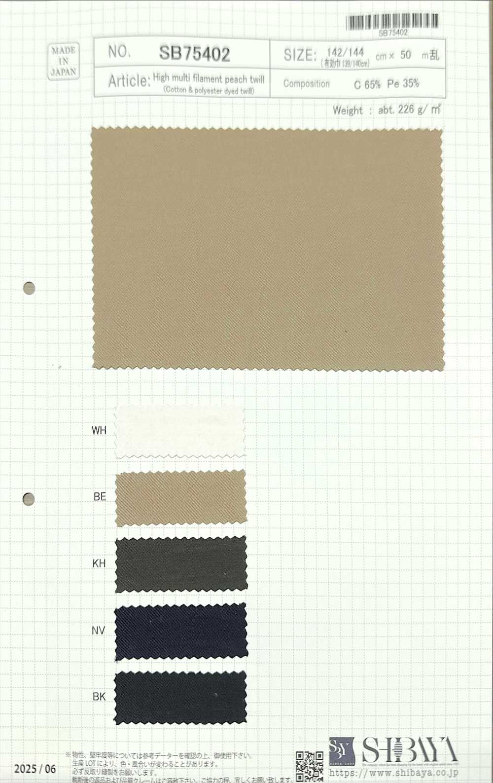 SB75402 Vải Chéo đào Nhiều Sợi Cao Cấp SHIBAYA
