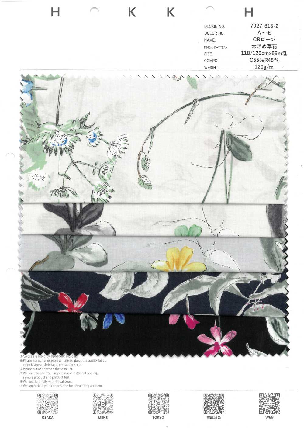 7027-815-2 Các Loại Cây Và Hoa CR Lớn Hơn Vải Cotton Lawn . Hokkoh