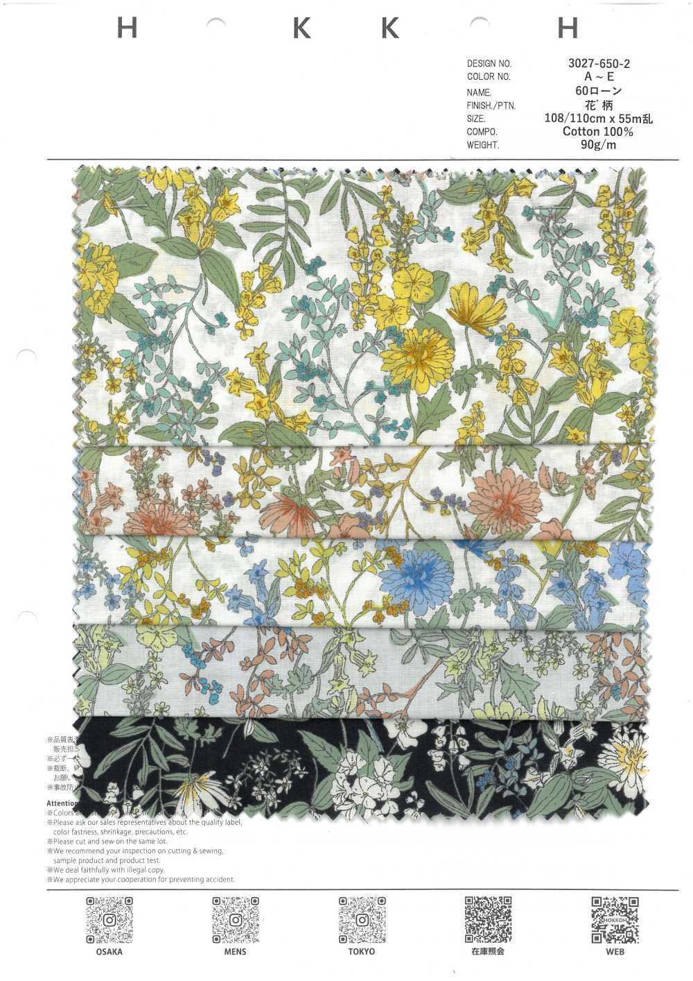 3027-650-2 60 Vải Cotton Lawn Vay Hokkoh
