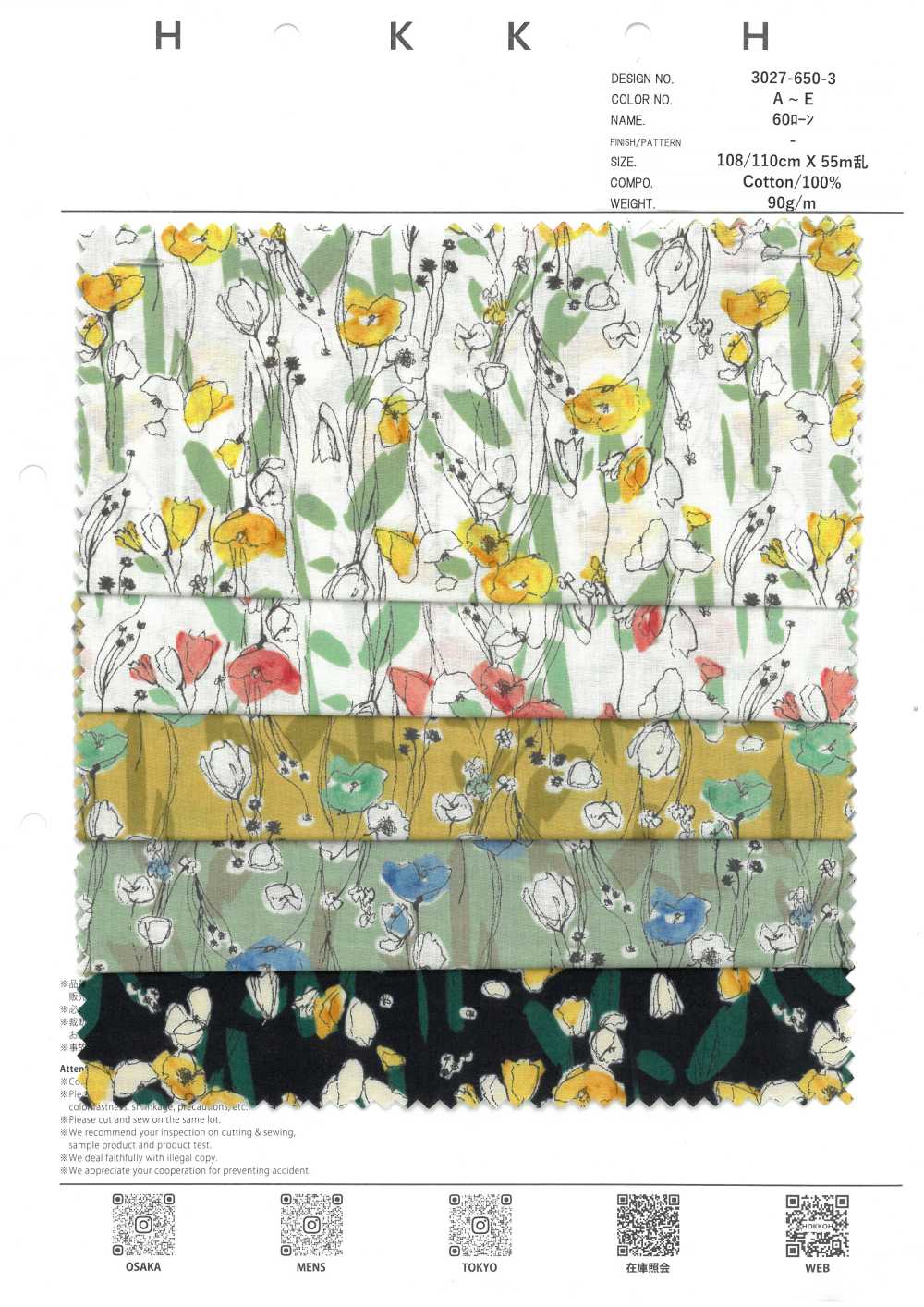 3027-650-3 60 Bông Hoa Vải Cotton Lawn Hokkoh