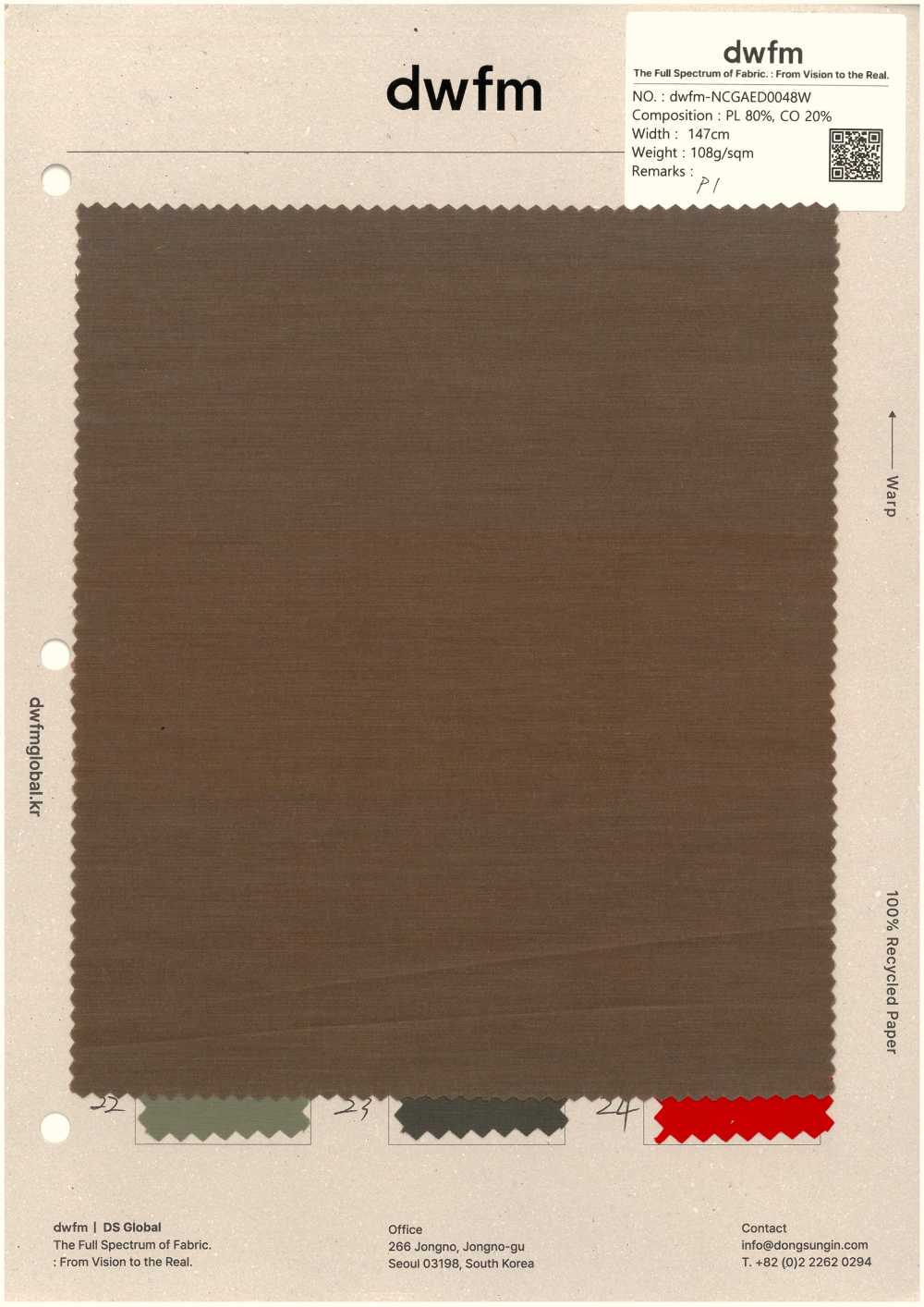 DWFM-NCGAED0048W Tóc Dày, Không Vải Broadcloth