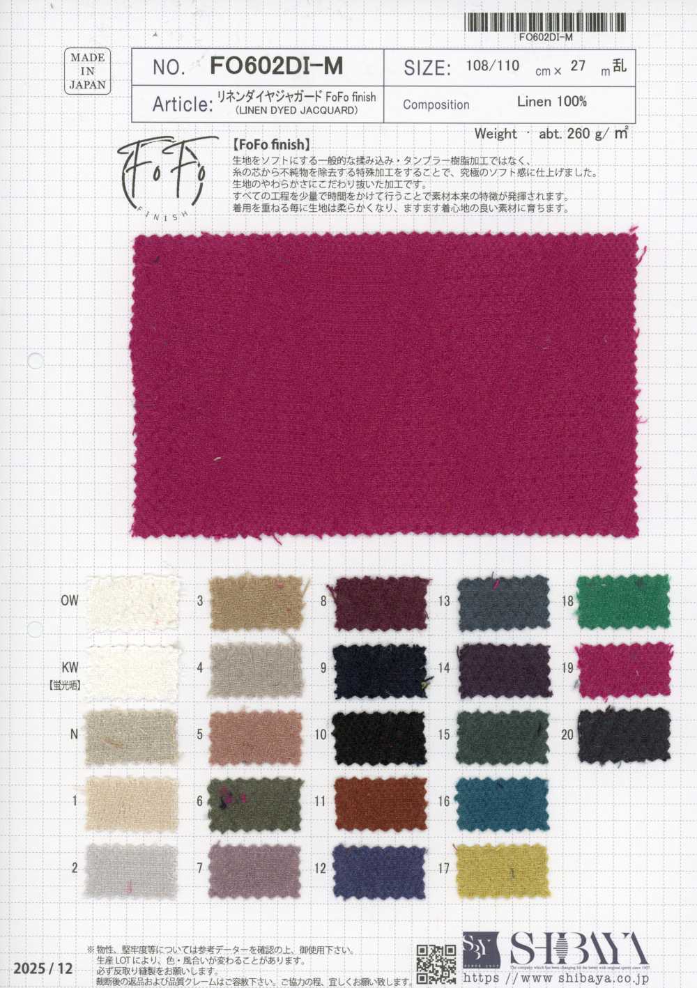 FO602DI-M Vải Linen Jacquard Họa Tiết Kim Cương FoFo Finish SHIBAYA