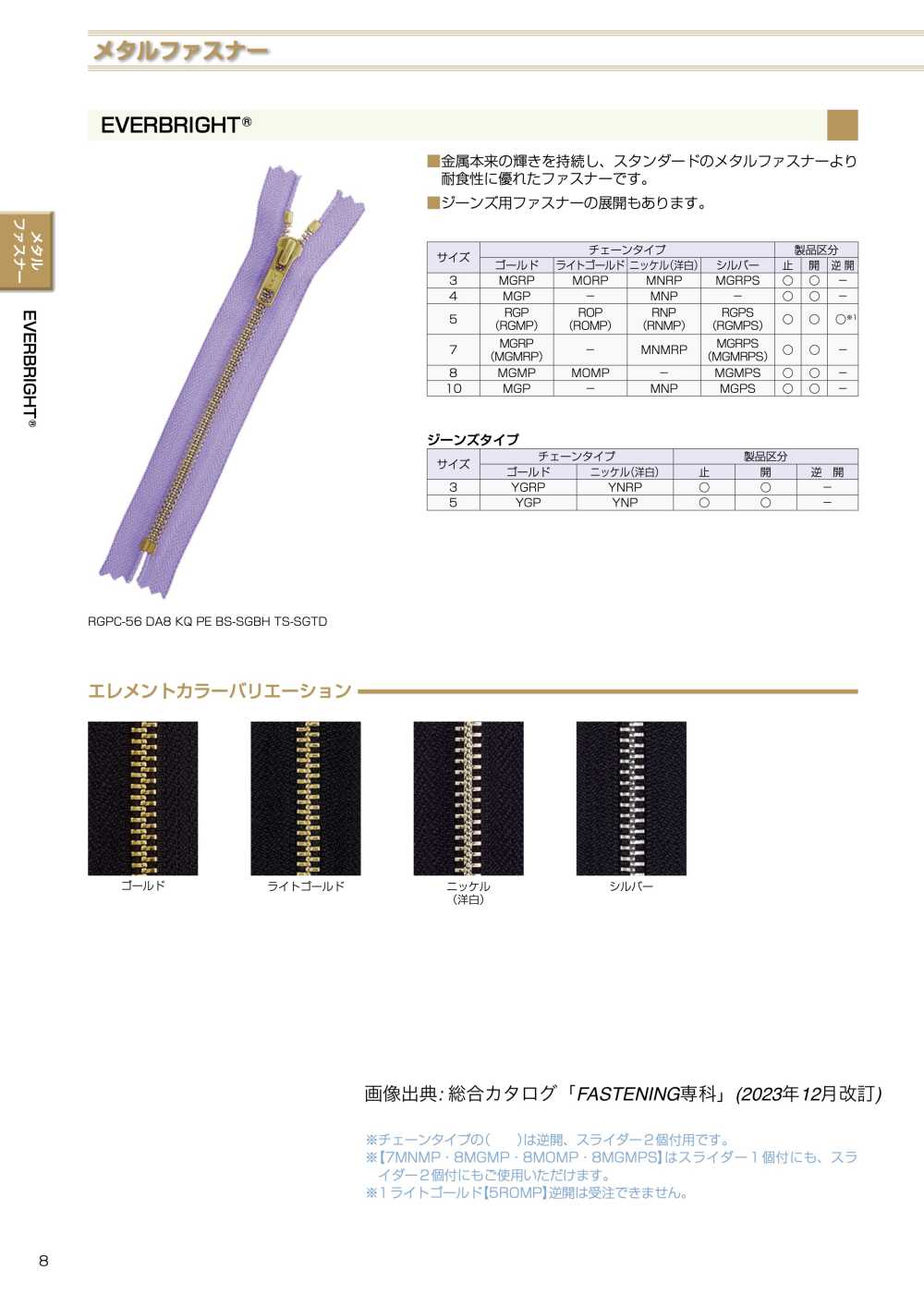 10MGPC EVERBRIGHT&#174;Kích Thước Dây Khoá Kéo 10 Đầu đóng Màu Vàng YKK