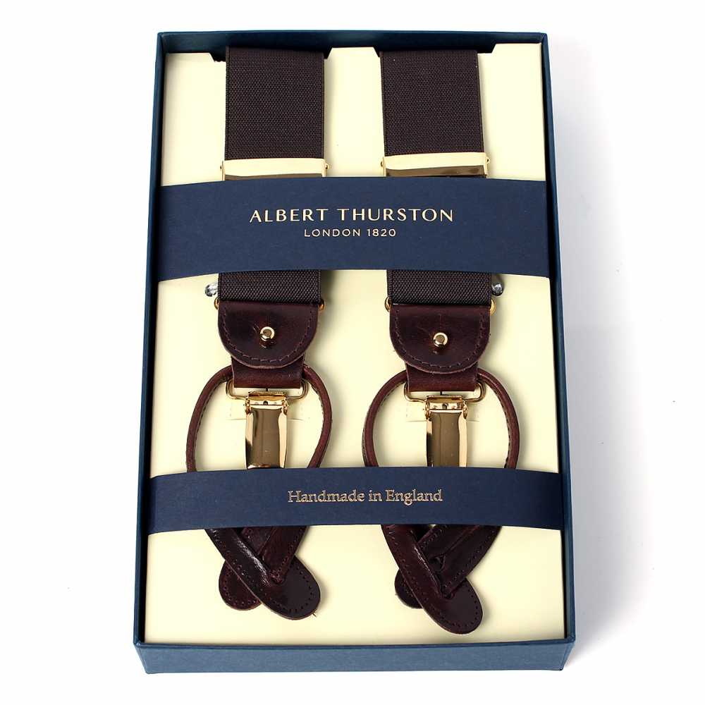 AT-BROWN Dây đai đeo Quần Chữ Y đàn Hồi Màu Nâu Albert Thurston (Chun)[Lễ Phục Kiện Trang Trọng] ALBERT THURSTON