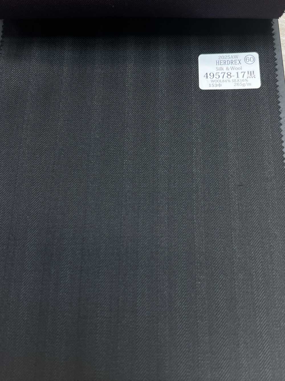 49578-17 25AW HERDREX [Lụa & Len] Lụa Và Len Kẻ Sọc Đen Bóng[Vải] Công Ty TNHH Kunishima
