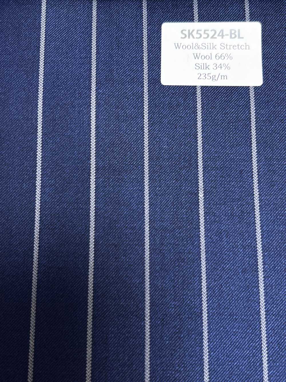 SK5524-BL Vải Kẻ Sọc Len Lụa Co Giãn Sản Xuất Tại Nhật Bản, Màu Xanh Navy Tiêu Chuẩn