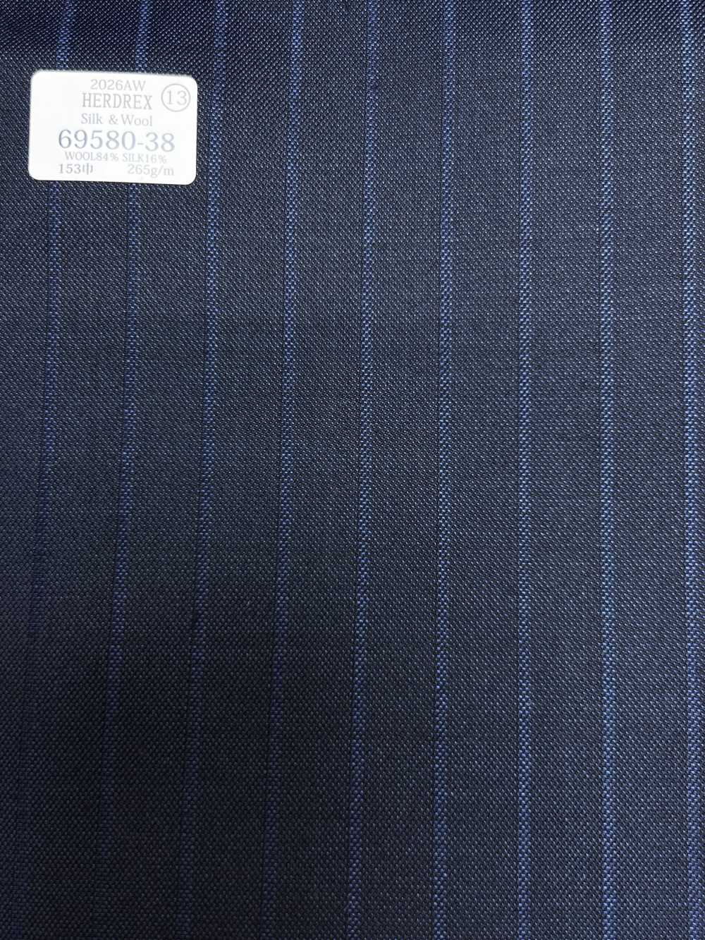 69580-38 26AW HERDREX 【Lụa & Len】 Lụa Và Len Xanh Navy Kẻ Sọc Chìm[Vải] Công Ty TNHH Kunishima