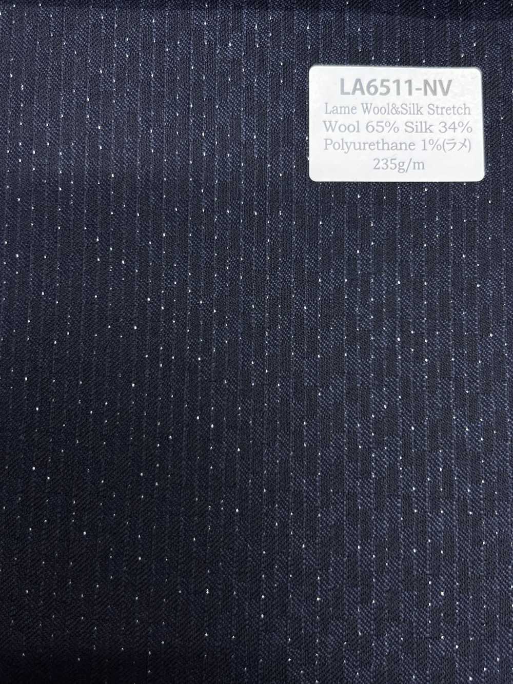 LA6511-NV Sản xuất tại Nhật, vải len lụa kim tuyến co giãn màu xanh navy kẻ sọc[Vải] Hosoi Shoji Co., Ltd.