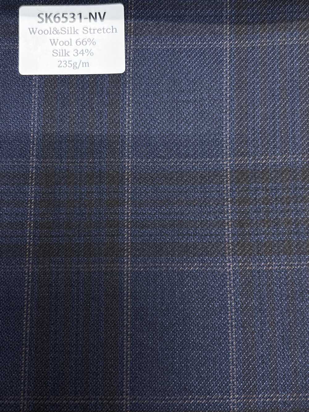 SK6531-NV Vải lụa len co giãn nội địa Nhật, xanh navy, kẻ caro Hosoi Shoji Co., Ltd.