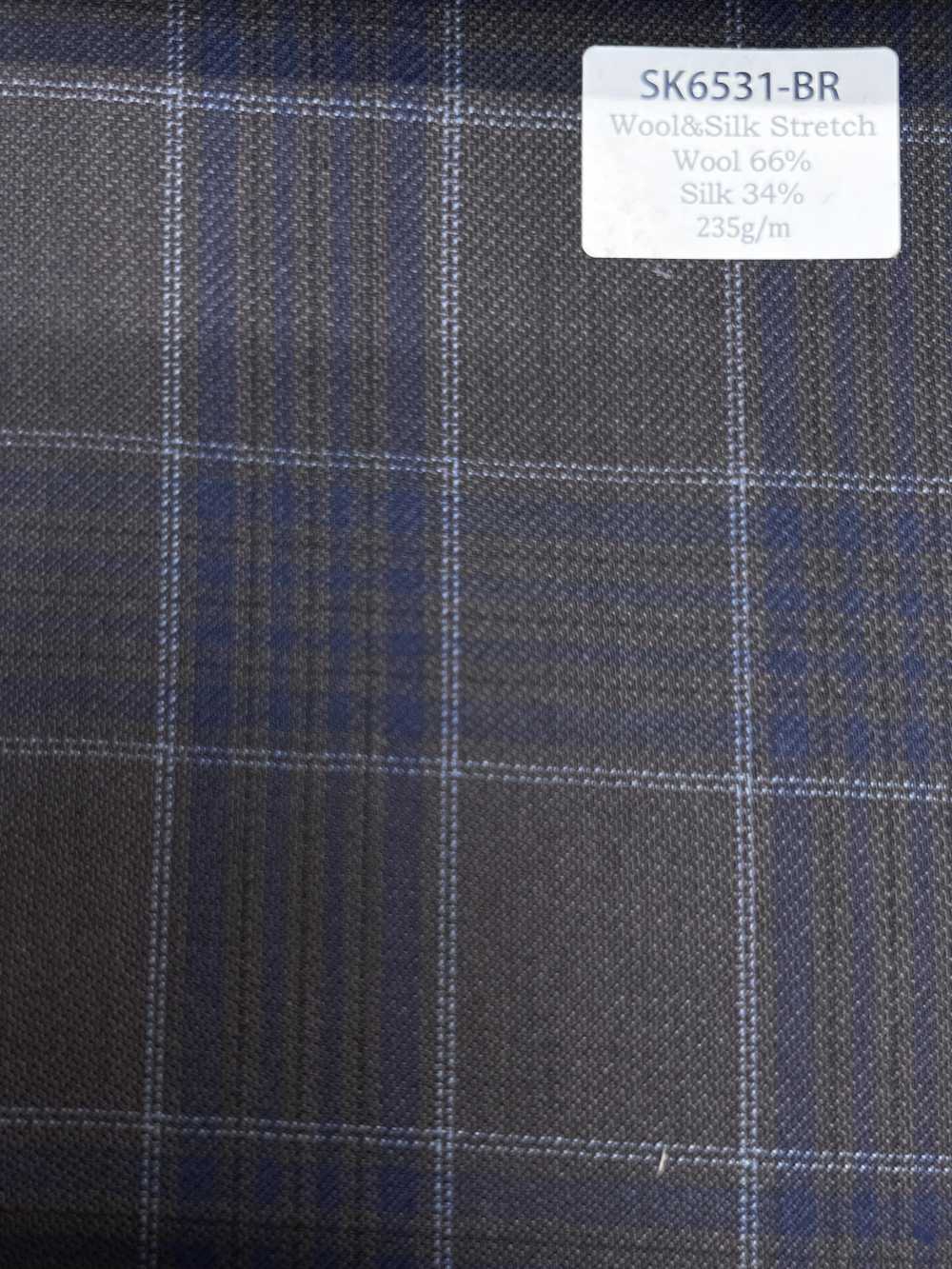 SK6531-BR Nội địa Nhật, lụa len co giãn màu nâu kẻ caro[Vải] Hosoi Shoji Co., Ltd.
