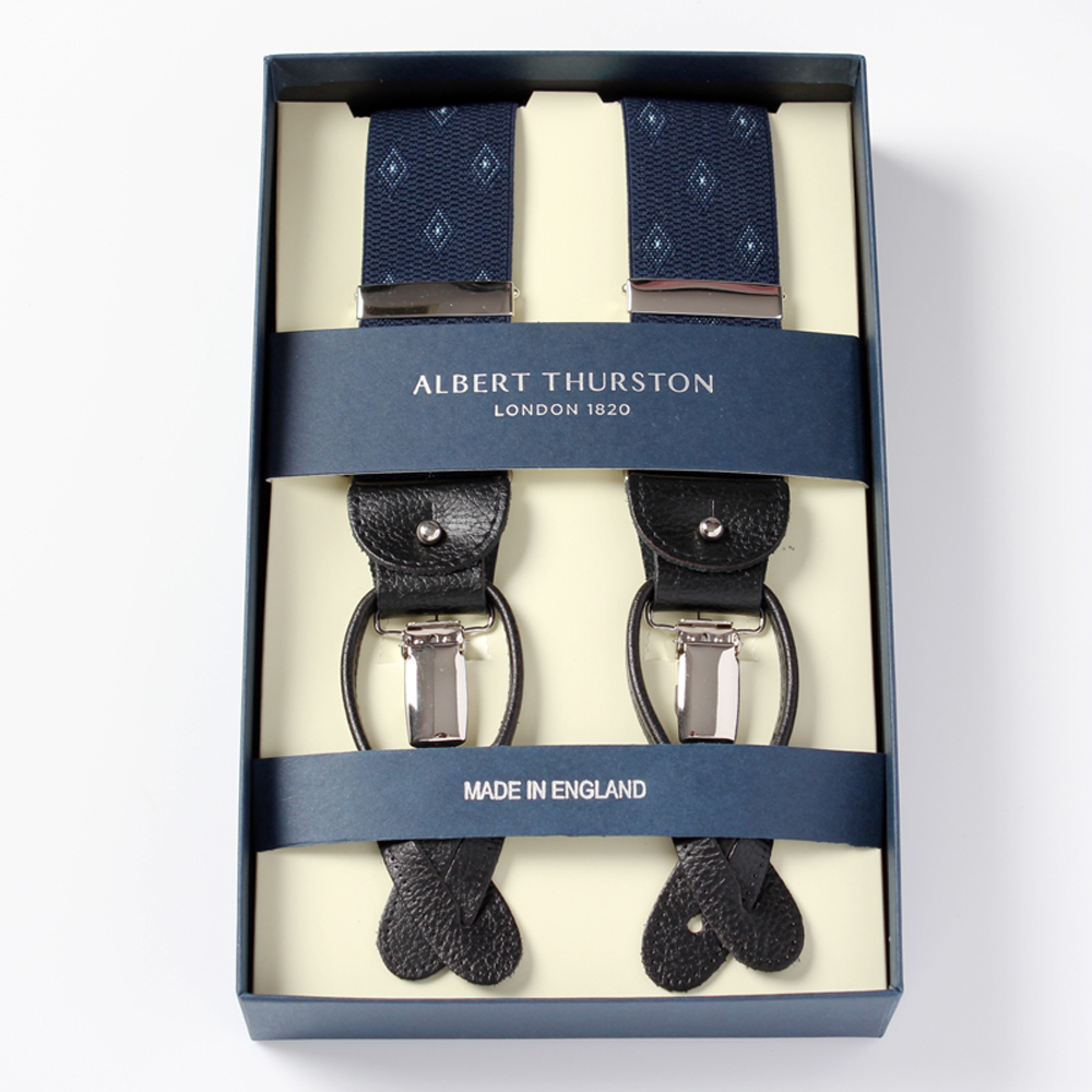 AT-12 Dây đeo quần Albert Thurston họa tiết kim cương 35MM xanh navy[Phụ kiện trang trọng] ALBERT THURSTON