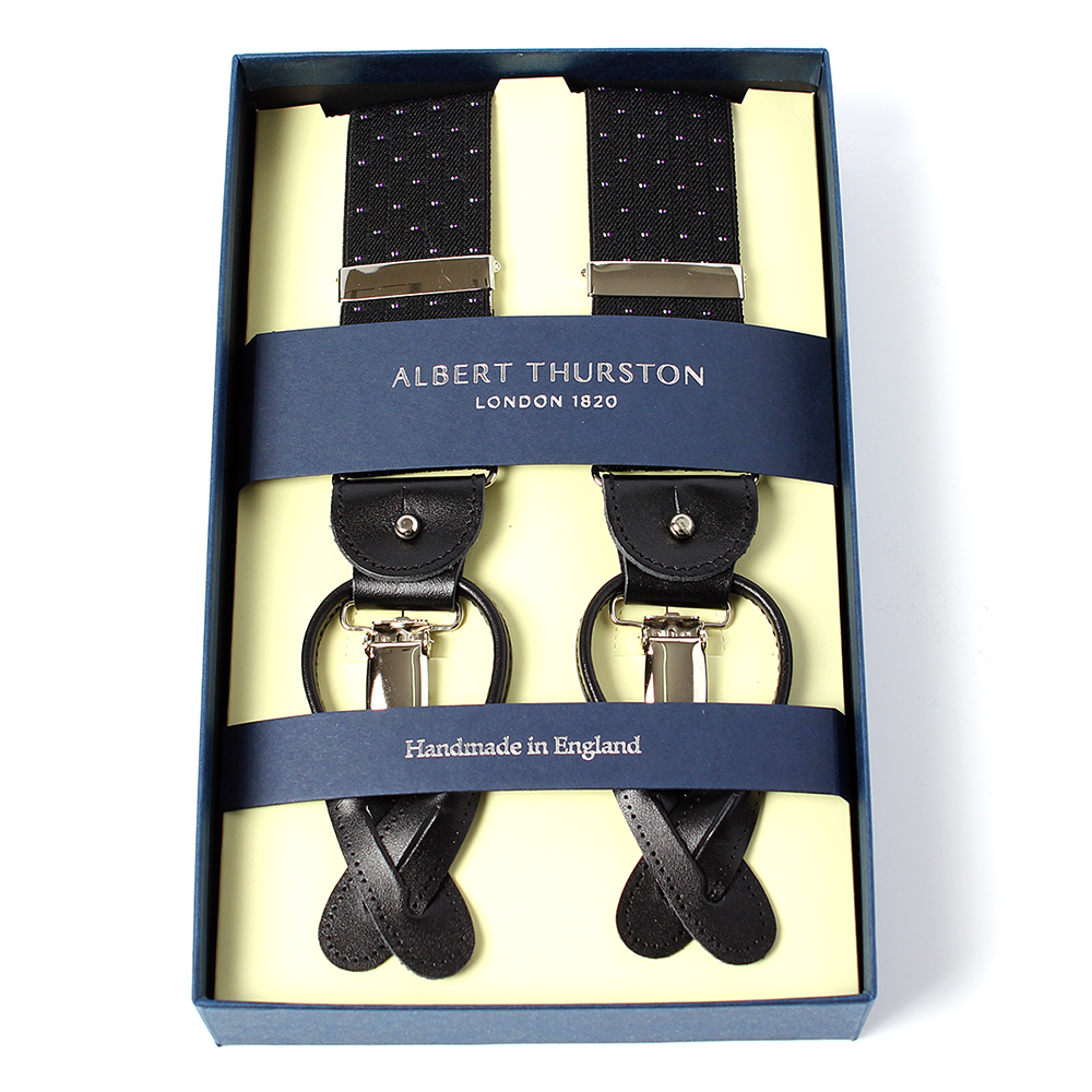 AT-2313-BK Albert Thurston Dây đai đeo Quần Chữ Y Ghim Cài Chấm Mẫu 35MM Đen[Lễ Phục Kiện Trang Trọng] ALBERT THURSTON