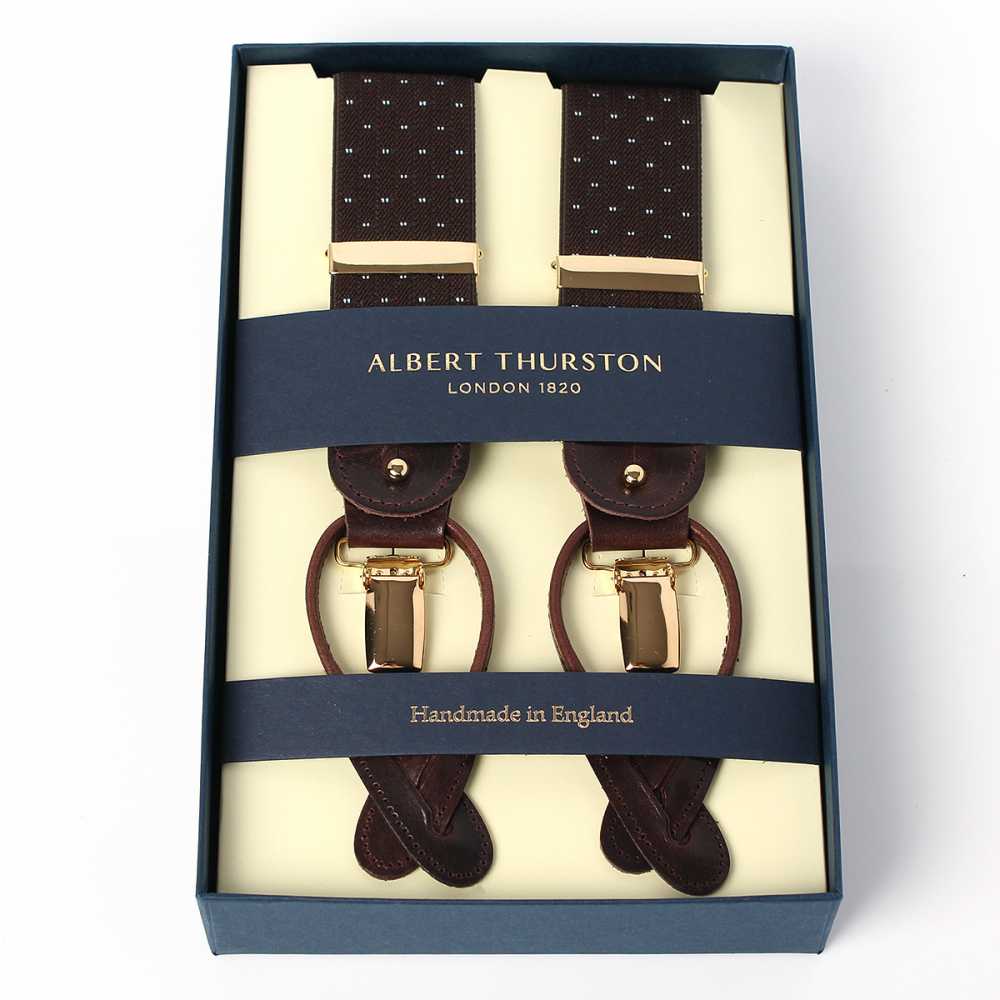AT-2313-BR Albert Thurston Dây đai đeo Quần Chữ Y Ghim Cài Chấm Mẫu 35MM Màu Nâu[Lễ Phục Kiện Trang Trọng] ALBERT THURSTON